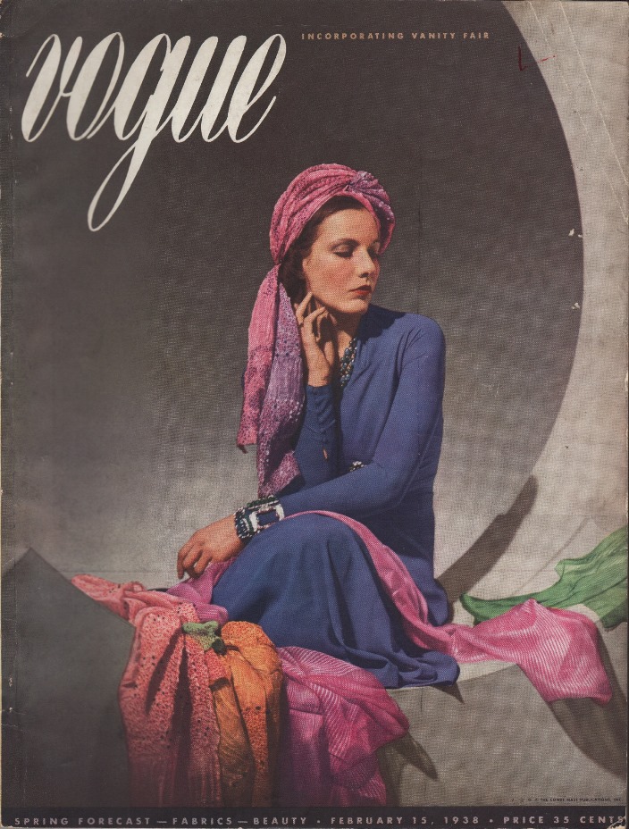 Image for Vogue Magazine, February 15, 1938 Spring Forecast - Fabrics - Beauty