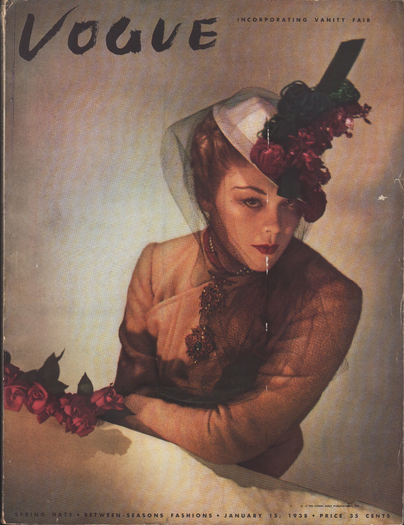 Image for Vogue Magazine, January 15, 1938 Spring Hats - Between Seasons Fashions